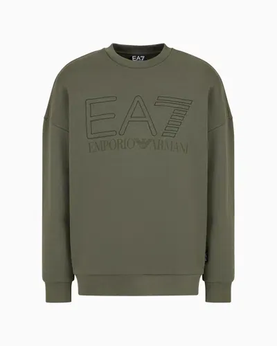 Ea7 Logo Series Unisex Cotton Crew-neck Sweatshirt In Green