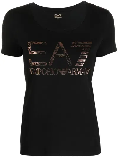 Ea7 Metallic Logo-print T-shirt In Schwarz