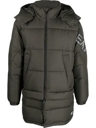 Ea7 Mountain Hooded Padded Coat In Green