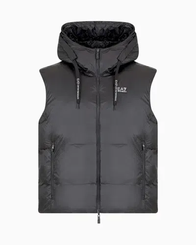 Ea7 Reversible Gilet With Hood And Oversized Logo In Gray