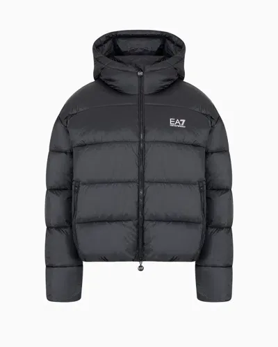 Ea7 Shiny Padded Bomber With Hood In Black