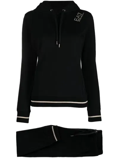 Ea7 Stripe-trim Tracksuit In Black