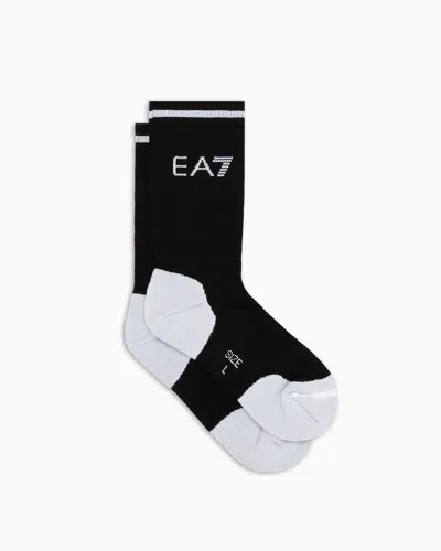 Ea7 Tennis Pro Cotton-blend Ankle Socks In Black