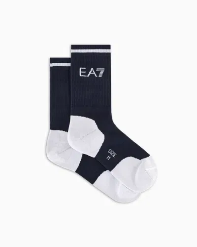 Ea7 Tennis Pro Cotton-blend Ankle Socks In Blue