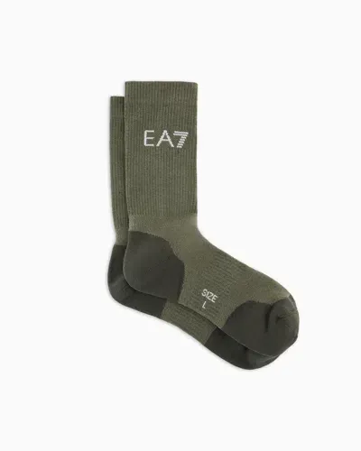 Ea7 Tennis Pro Cotton-blend Ankle Socks In Green