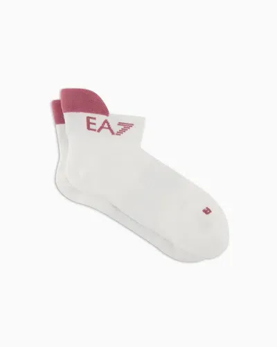 Ea7 Tennis Pro Cotton-blend Ankle Socks In White