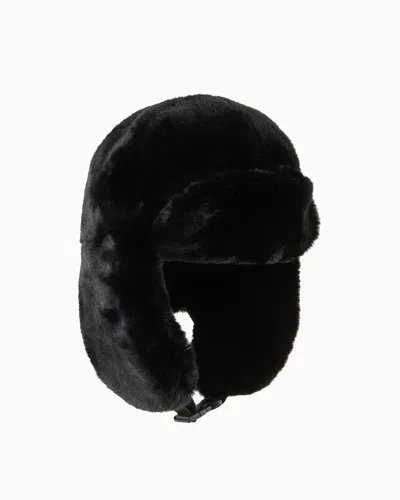 Ea7 Trapper Hat With Earflaps In Teddy-effect Fabric In Black