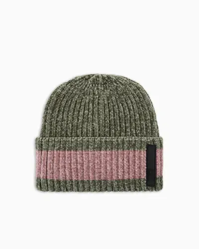 Ea7 Two-tone Chenille Beanie In Green