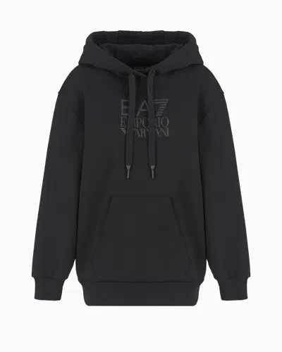 Ea7 Visibility Cotton-blend Hooded Sweatshirt In Black