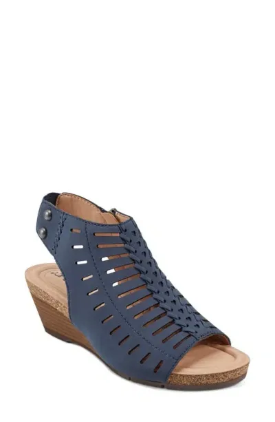 Earth Hana Womens Faux Leather Laser Cut Wedge Sandals In Blue