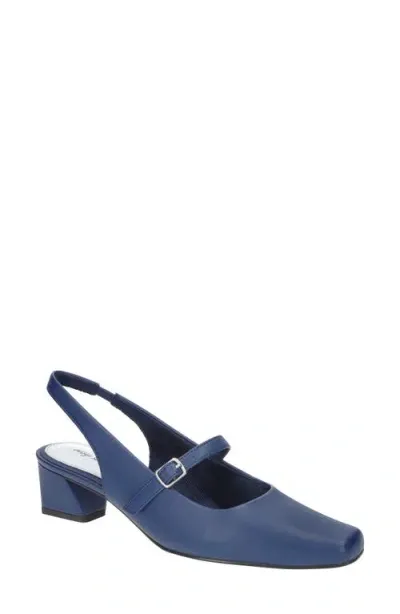 Easy Street Cameo Slingback Mary Jane Pump In Navy Satin