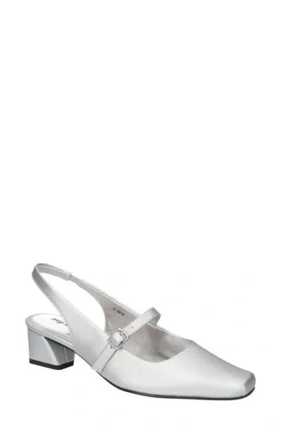 Easy Street Cameo Slingback Mary Jane Pump In Silver Satin