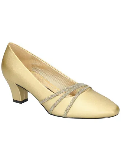 Easy Street Cristiny Womens Satin Glitter Pumps In Gold Satin