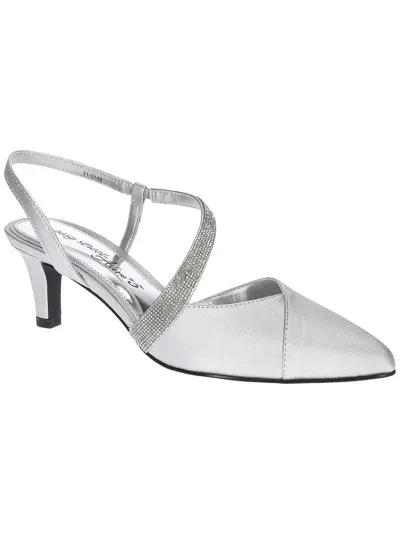 Easy Street Emerald Womens Satin Rhinestone Pumps In Silver Satin