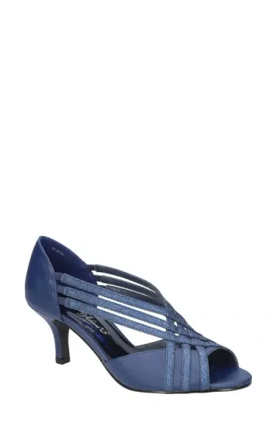 Easy Street Women's Oceana Peep Toe Pumps In Navy Satin