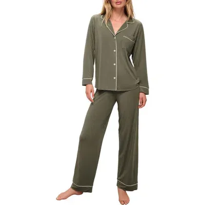 Eberjey Gisele Jersey Knit Pajamas In Moss/ivory