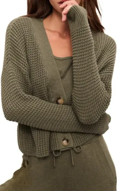 Eberjey Waffle Knit Crop Cardigan In Moss