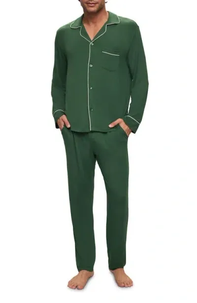 Eberjey William Jersey Knit Pajamas In Forest Green/ivory