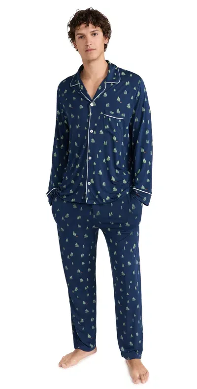 Eberjey William Printed Pj Set Woodland Pine Navy/ivory