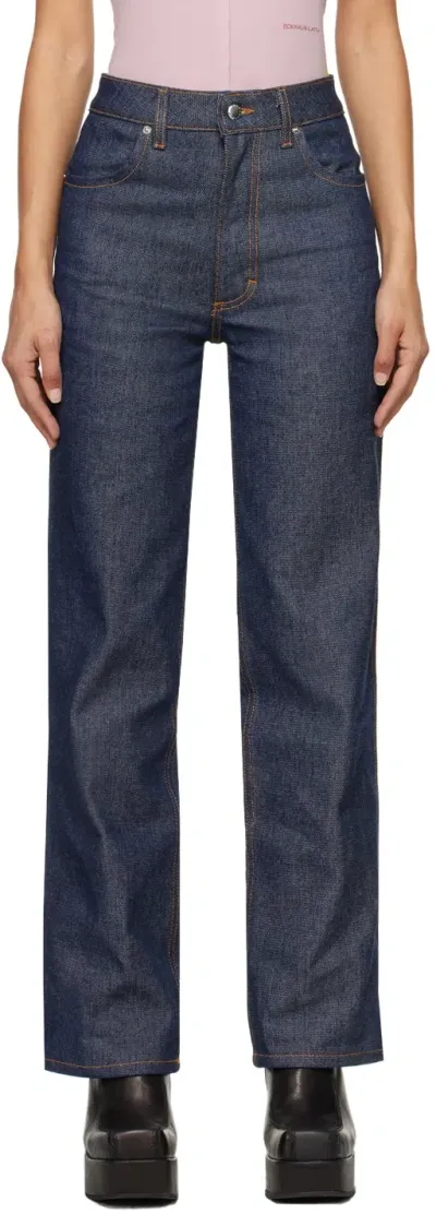 Eckhaus Latta Indigo Wide Leg Jeans In Raw