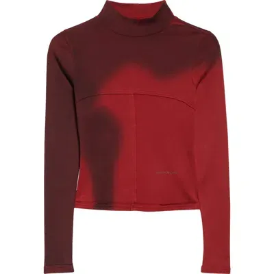 Eckhaus Latta Lapped Mock Neck Baby Tee In Maroon Blur