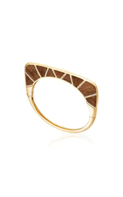 Eden Presley Knock On Wood 14k Yellow Gold Diamond Bangle In Brown