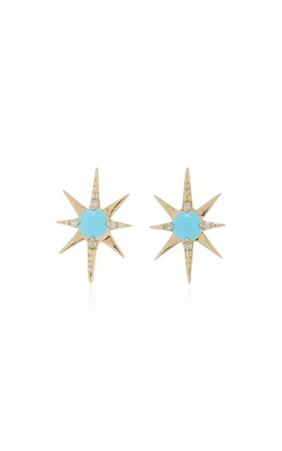 Eden Presley Large Starburst 14k Yellow Gold Turquoise Earrings In Blue