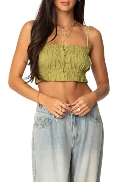 Edikted Alda Cropped Button Front Top In Green