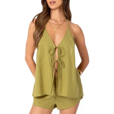 Edikted Arden Tie Front Camisole In Green