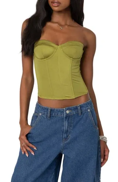 Edikted Duna Strapless Satin Corset Top In Green