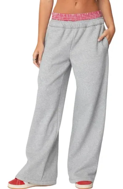 Edikted Gingham Waist Wide Leg Sweatpants In Gray