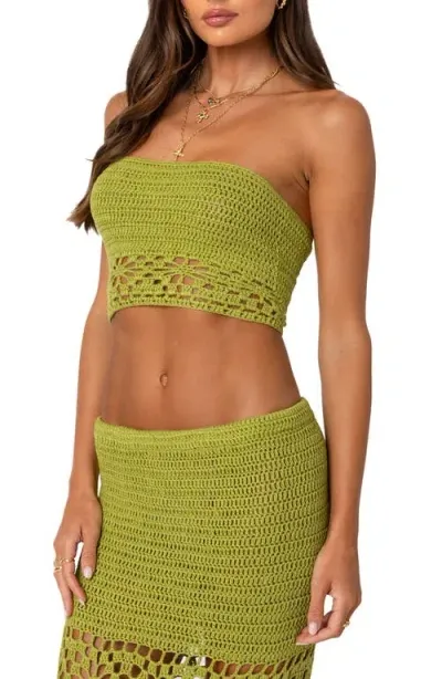 Edikted Ida Open Knit Tube Top In Green