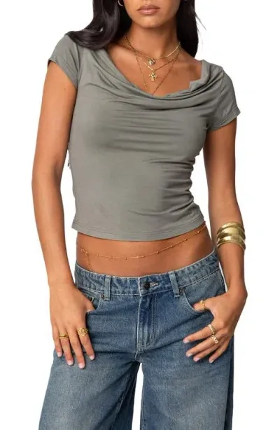 Edikted Javi Cowl Neck Top In Gray