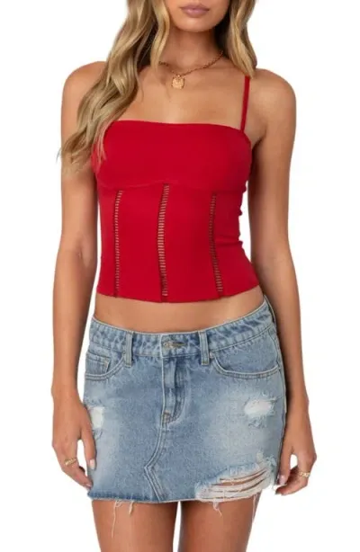 Edikted Jennie Ladder Stitch Corset Camisole In Red