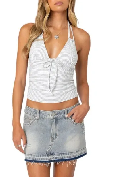 Edikted Lanai Stripe Crop Halter Top In Gray