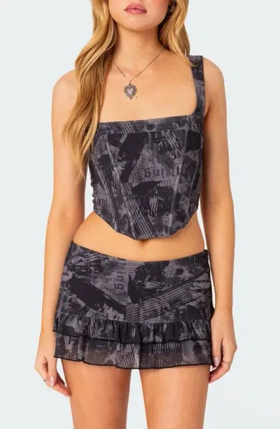 Edikted Nightlife Corset Crop Top In Gray