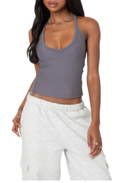 Edikted Racerback Stretch Tank In Gray