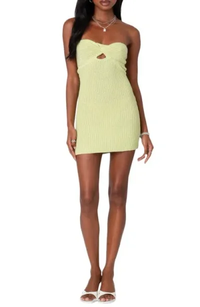 Edikted Sammie Strapless Twist Front Sweater Minidress In Green