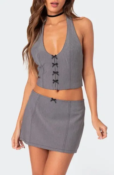 Edikted Take A Bow Crop Halter Top In Gray