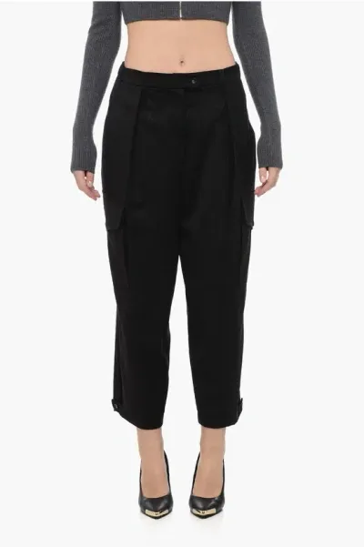 Edra Solid Color Single Pleat Cargo Pants In Black