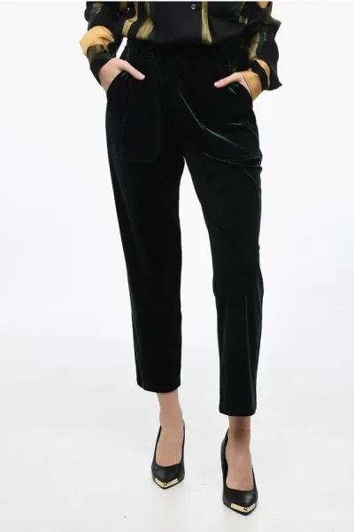 Edra Velvet Lurex Pants With Elastic Waistband In Black