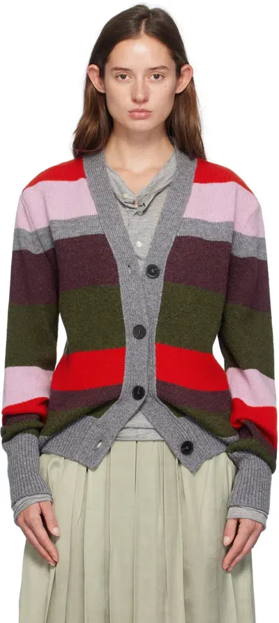 Edward Cuming Multicolor Studious Cardigan In Red/plum/grey