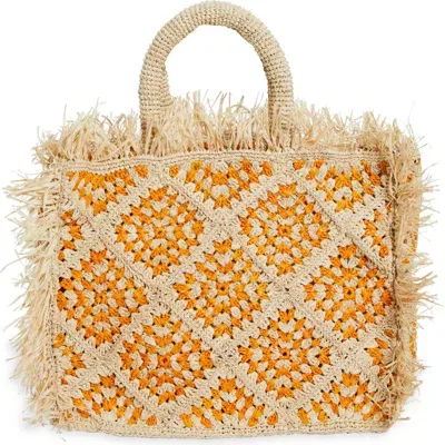 Eilaf Najoom Crochet Raffia Tote In Orange