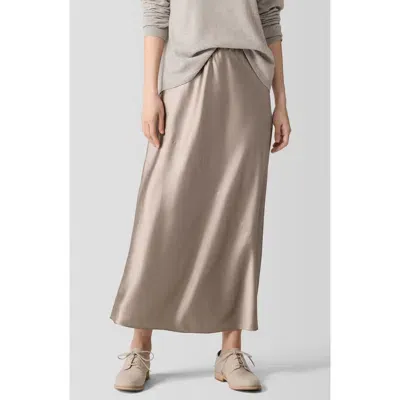 Eileen Fisher Bias Cut Stretch Silk Charmeuse Maxi Skirt In Dove