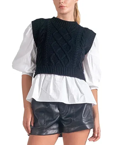 Elan Layered Look Sweater In Black