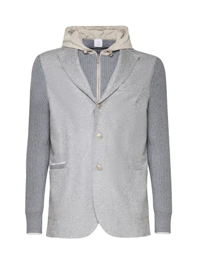 Eleventy Bib Jacket With Hood In Gray