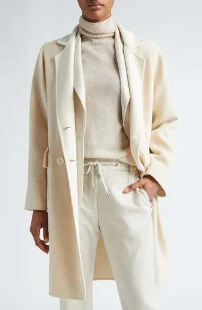 Eleventy Double Breasted Double Face Wool Coat In Sand And White