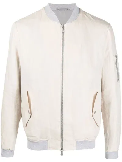 Eleventy Linen Bomber Jacket In Neutrals