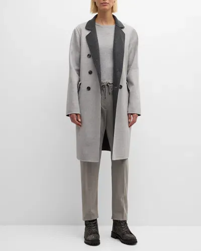 Eleventy Reversible Double-breasted Wool Coat In Smoke Gray And Light Gray