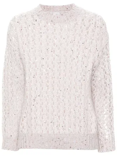 Eleventy Sequin-emebellished Sweater In White